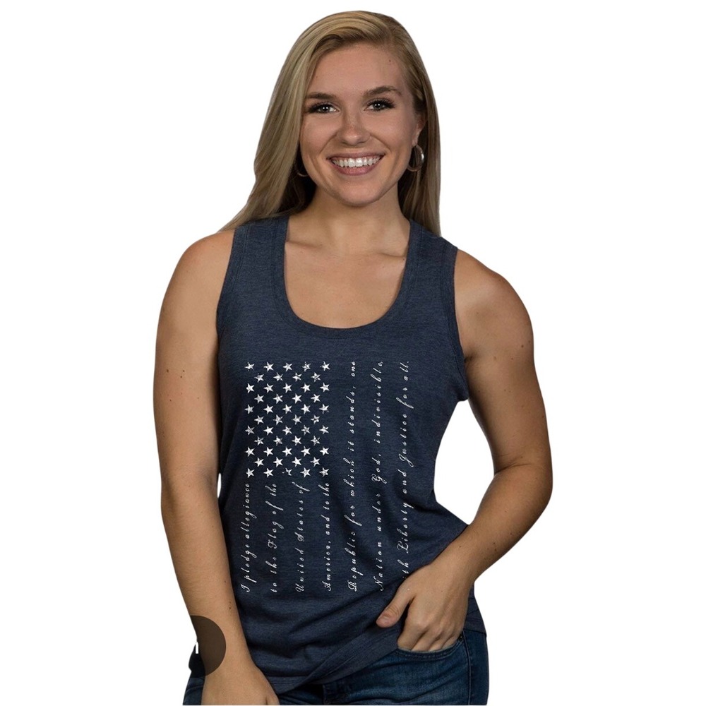 Nine Line Tank Top Women XXL Navy NEW Pledge of Allegiance Flag Racerback